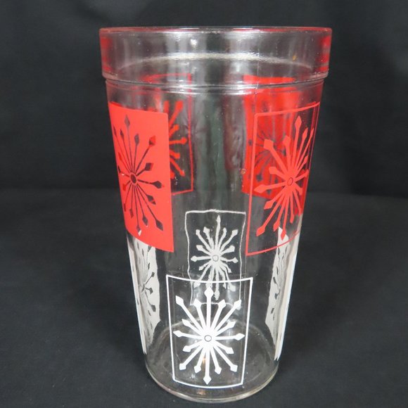 Set of 4 Vintage McM Starburst Hazel Atlas Red and White Design Drinking Glasses - Picture 12 of 12